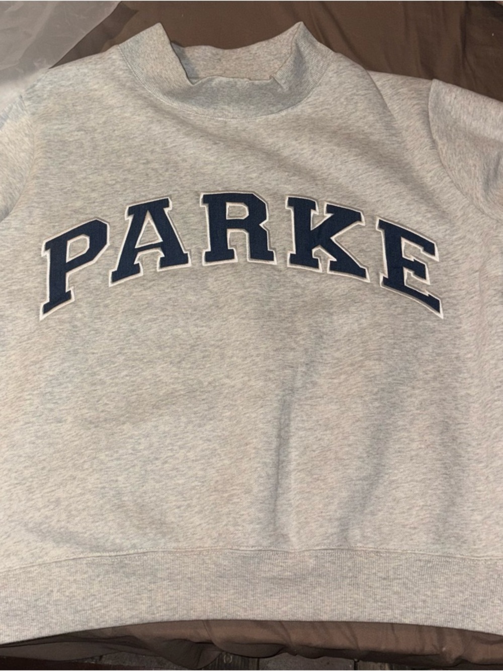 Parke Gray Crewneck Sweatshirt with Navy Lettering